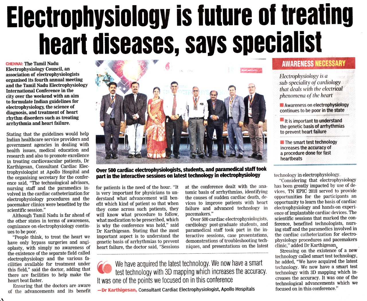 News clipping on 'Electrophysiology is the future of treating heart diseases'.